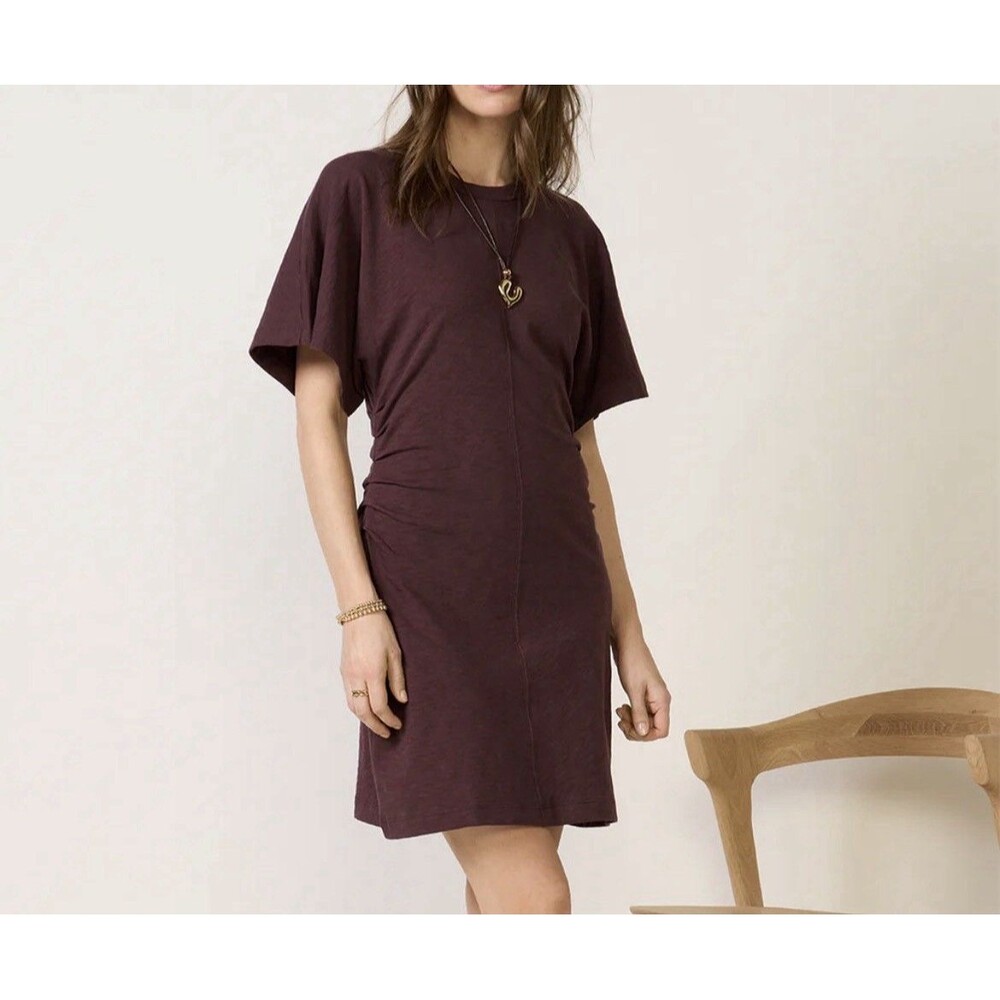 New Evereve Women's Size Small Chocolate Brown Cam Ruched Mini Dress 100 Cotton